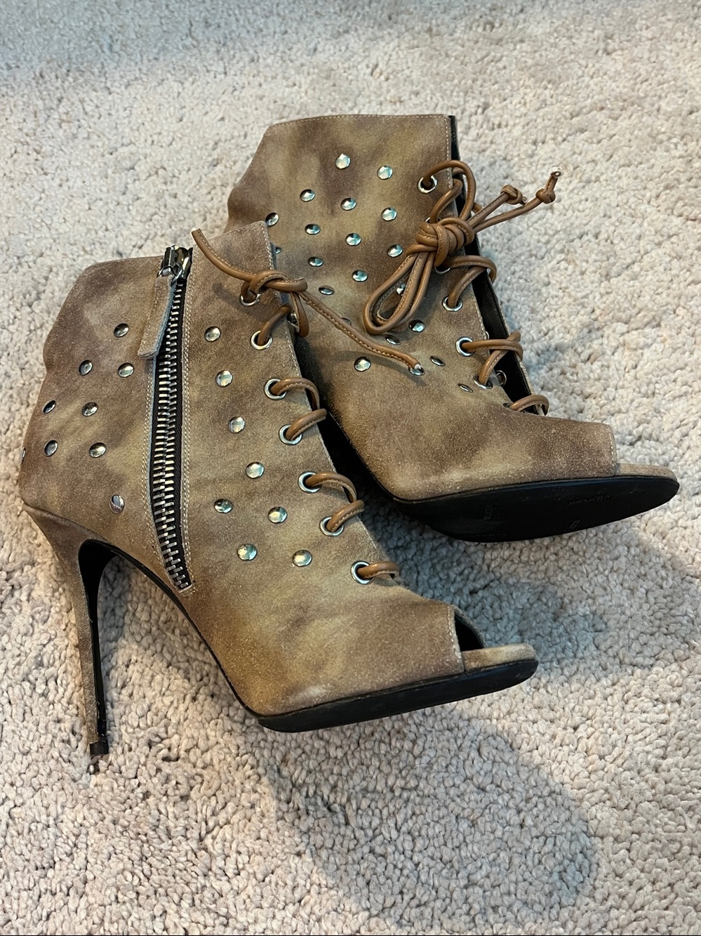 Giuseppe Zanotti High Heels Suede Ankle Bootie Studded Side Zip Laces EU 37/US 7 - Picture 9 of 16